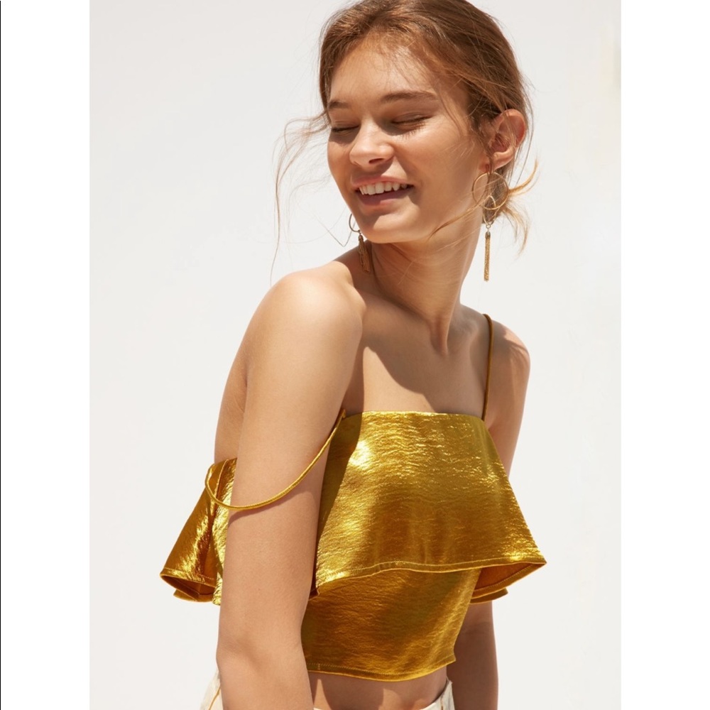 Silence + Noise Satin Ruffle Cropped Cami Like New